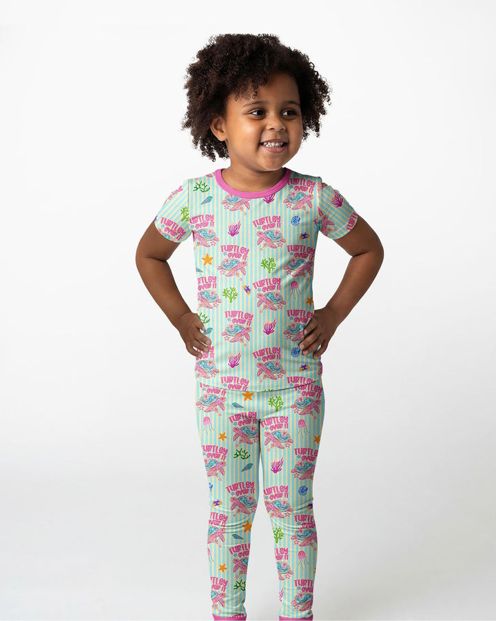 Turtley Over It Family Matching Bamboo Two Piece Short Sleeve Pajama Set