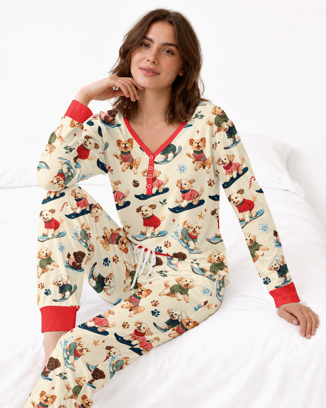 Snowboarding Dogs Bamboo Women Pajama Set