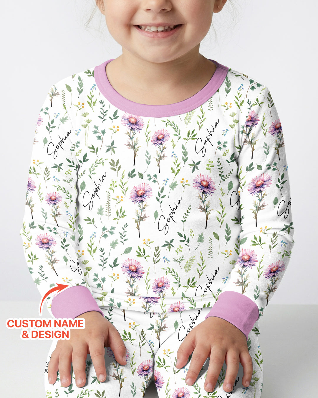 Birth Month Flower Bamboo Two Piece Long Sleeve Pajama Set