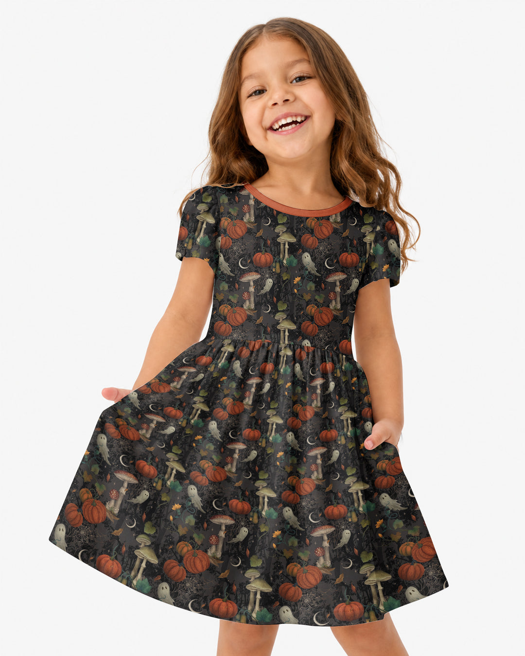 Spooky Cute Ghost Pumpkin Mushroom Halloween Bamboo Twirl Dress