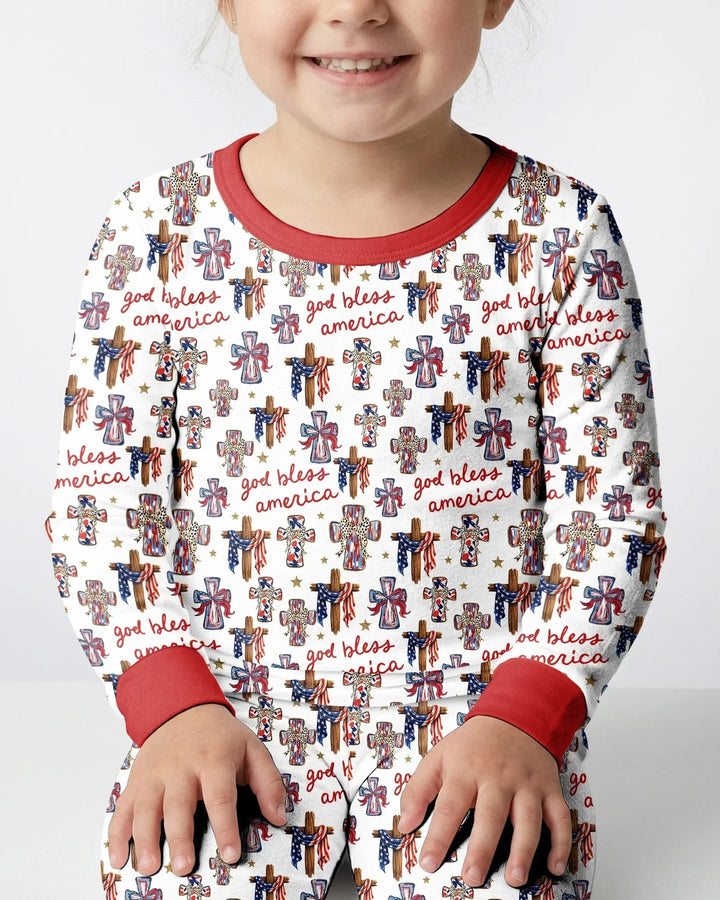 God Bless America Family Matching Bamboo Two Piece Long Sleeve Pajama Set