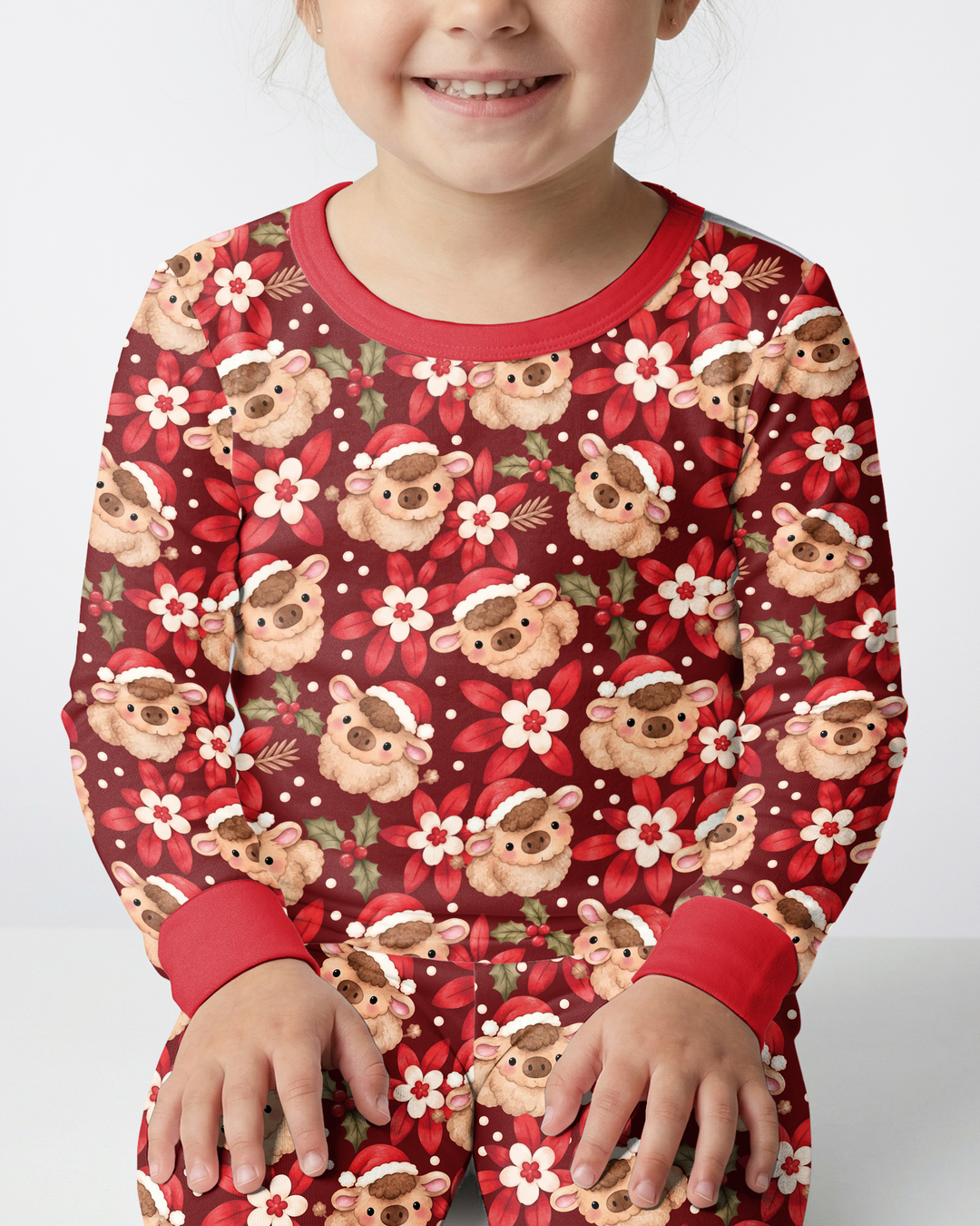 Christmas Highland Cows Bamboo Two Piece Long Sleeve Pajama Set