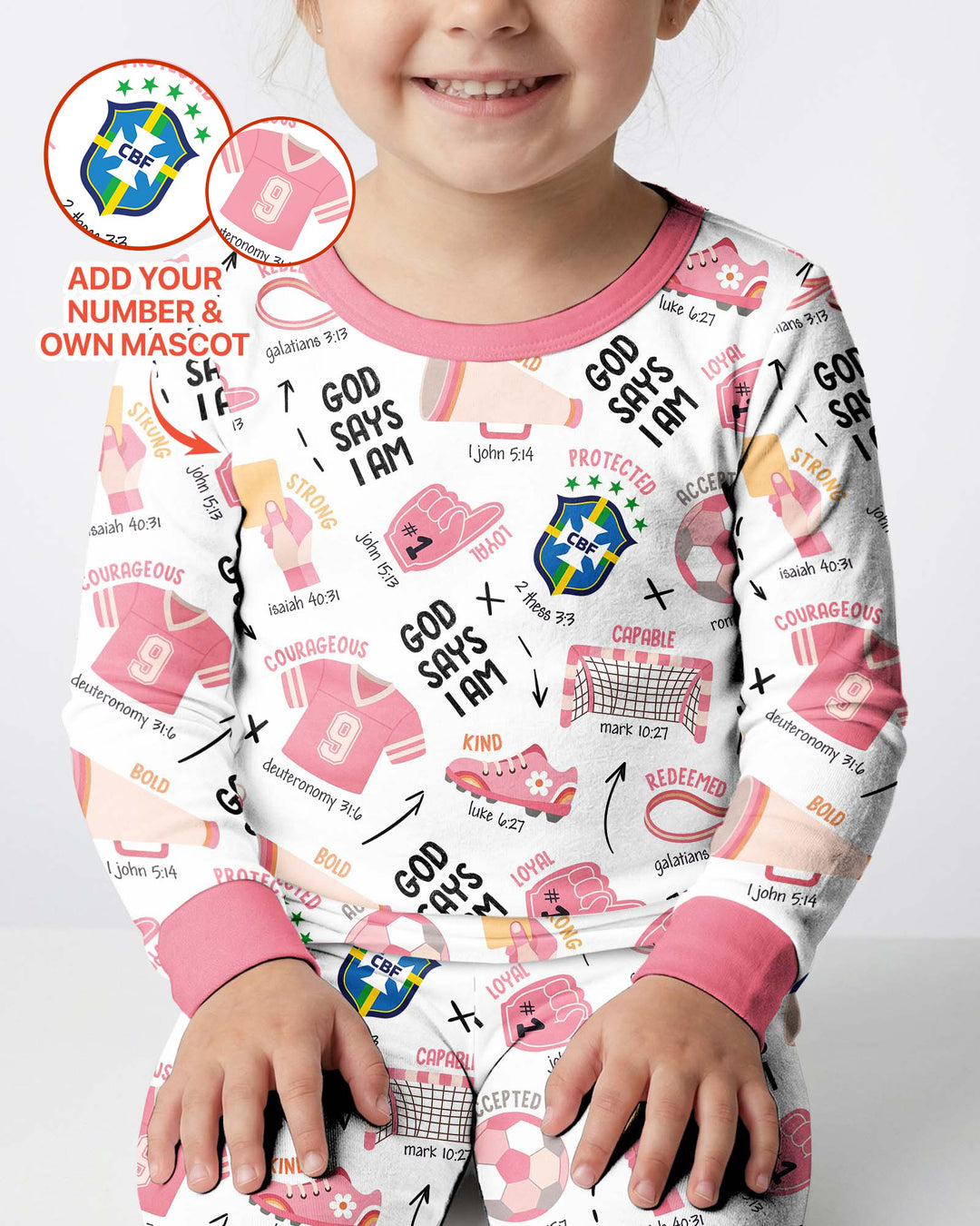 Personalized God Says I Am SOCCER Bamboo Two Piece Long Sleeve Pajama Set