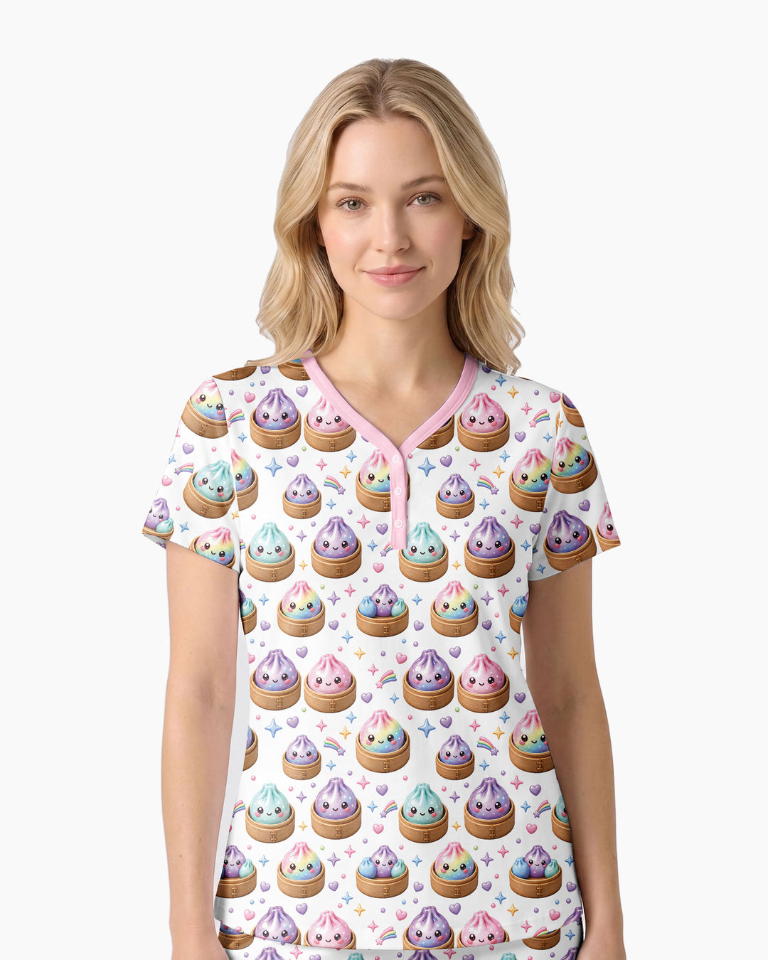 Cute Glitter Dumpling Bamboo Women Short Sleeve Short Pajama Set