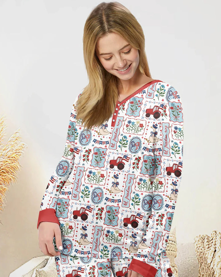 Pijama de mujer de bambú a juego para la familia de gansos tontos patrióticos de EE. UU.
