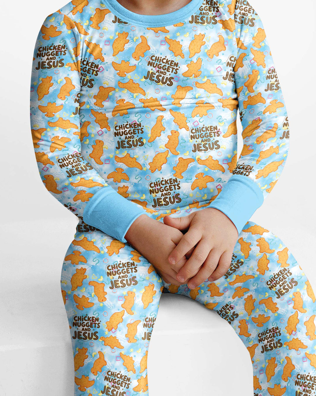Chicken Nuggets and Jesus Family Matching Bamboo Two Piece Long Sleeve Pajama Set
