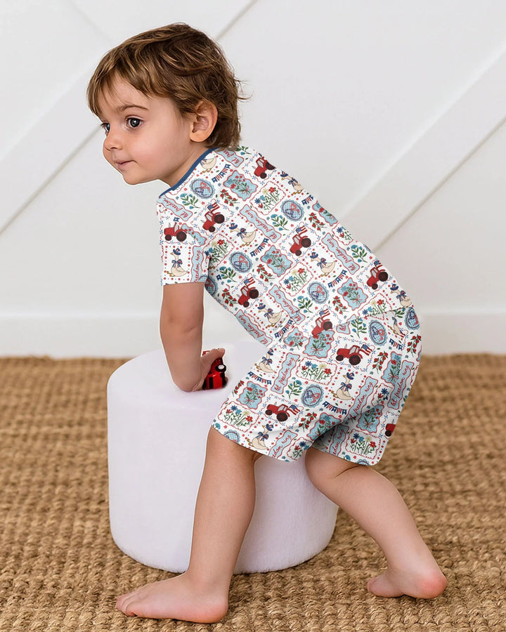 Patriotic USA Silly Goose Family Matching Bamboo Two Piece Short Sleeve Shorts Pajama Set