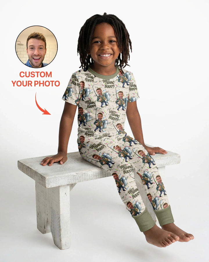 Custom Photo Dad Fishing's Buddy Daddy & Me Matching Bamboo Two Piece Short Sleeve Pajama Set