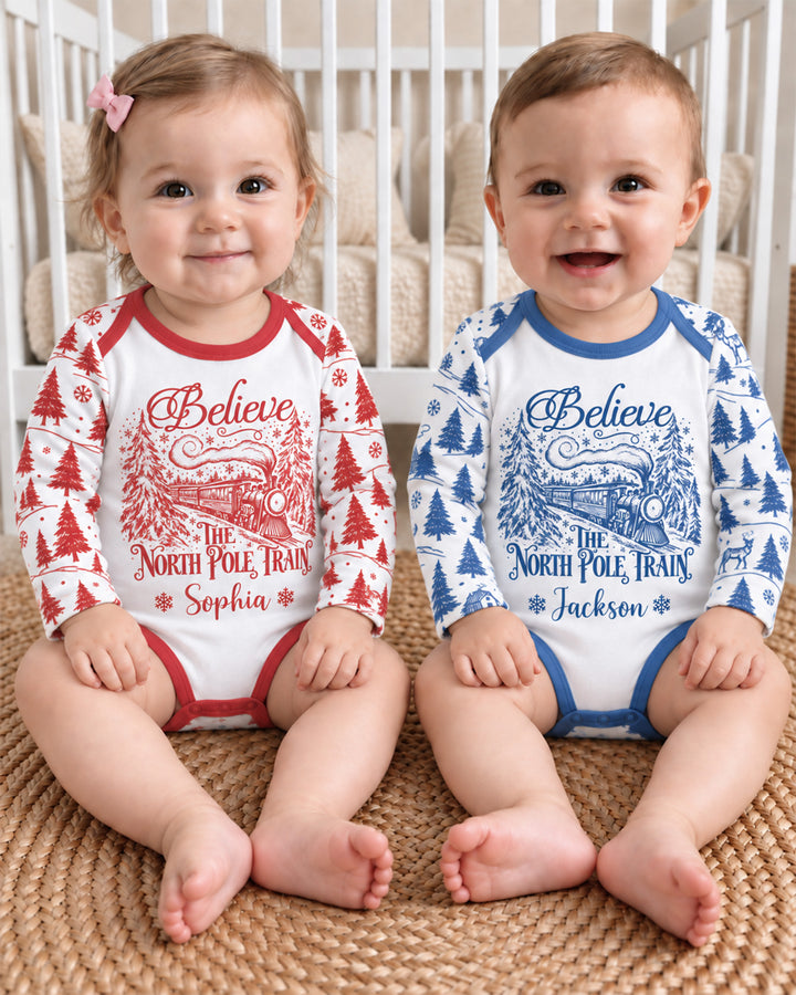 Custom Name North Pole Train Bamboo Bodysuit