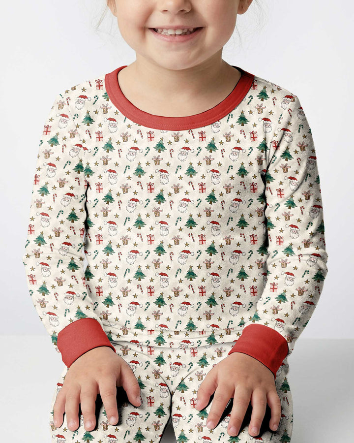 Snowy Santa Bamboo Two Piece Long Sleeve Pajama Set