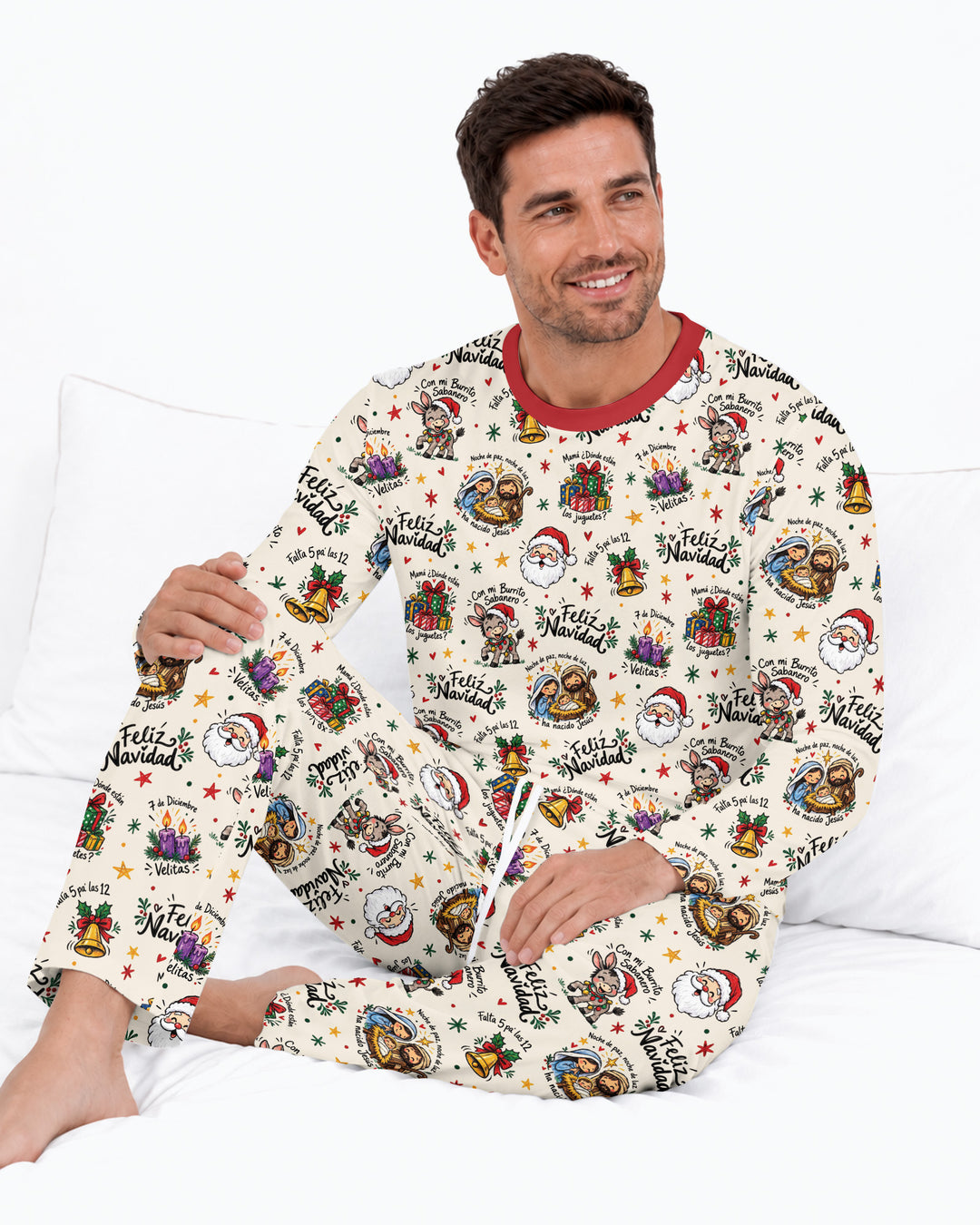 Whimsical Feliz Navidad Christmas Bamboo Men's Pajama Set