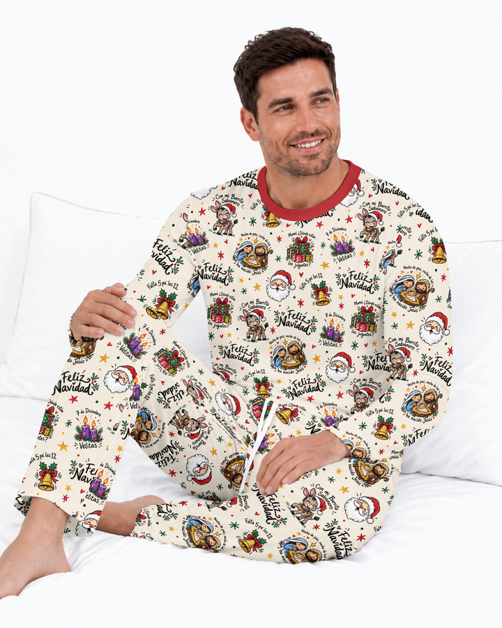 Whimsical Feliz Navidad Christmas Bamboo Men's Pajama Set