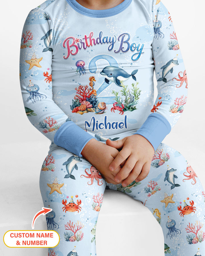 Under the Sea Birthday Custom Name & Age Bamboo Two Piece Long Sleeve Pajama Set