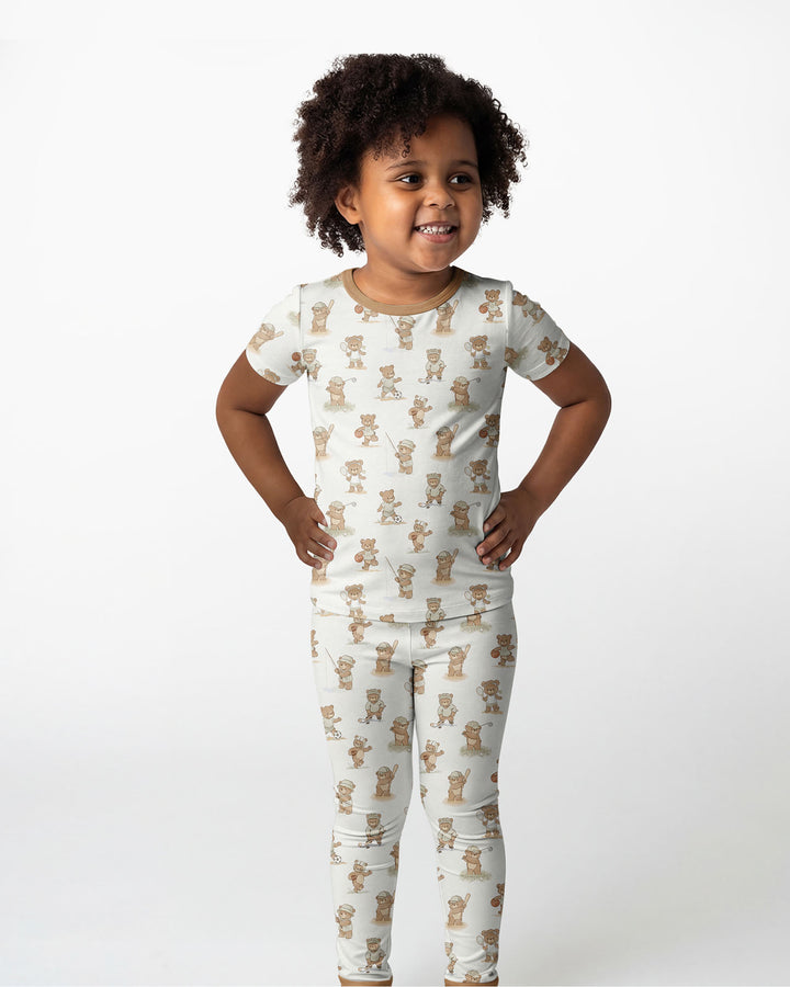 Little Sports Bears Bamboo Two Piece Short Sleeve Pajama Set