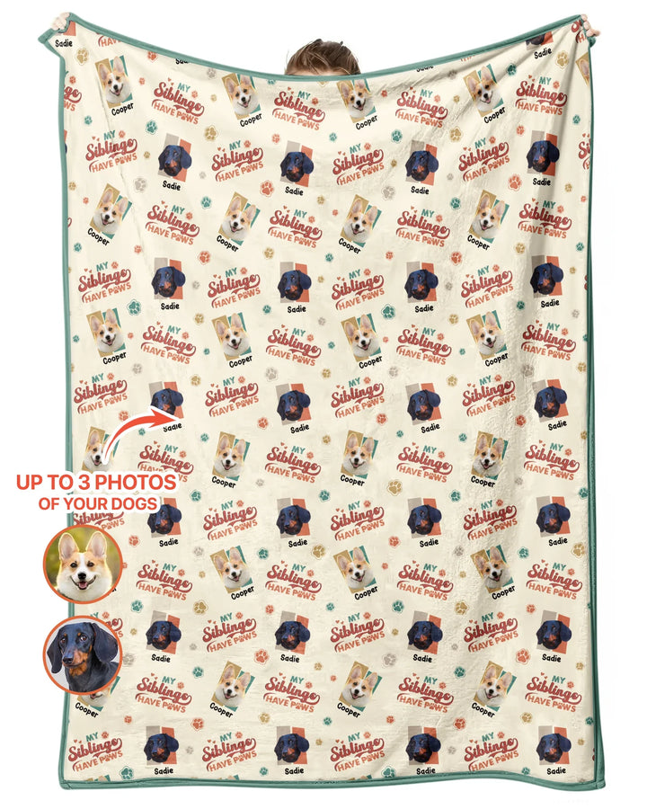 Custom Dog Photos "My Siblings Have Paws" Bamboo Blanket