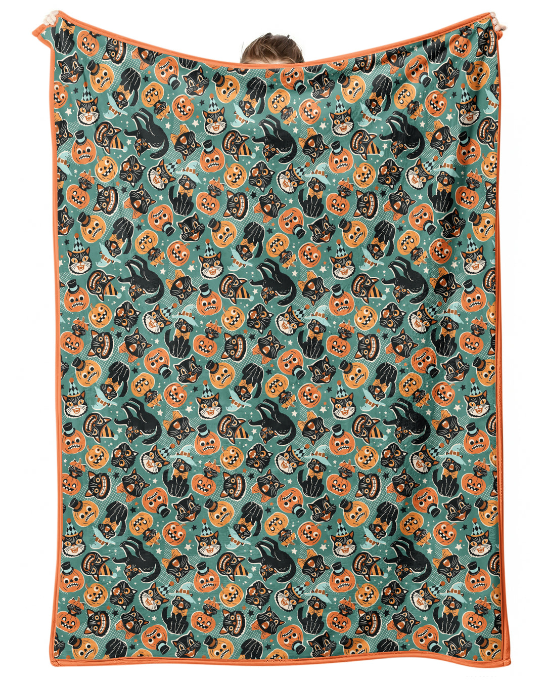 Retro Black Cat Witch Pumpkin Halloween Bamboo Blanket