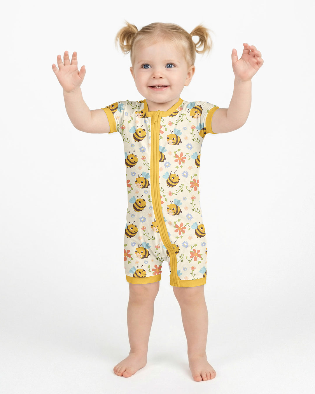 Bees and Flowers Bamboo Shorty Zippered Romper