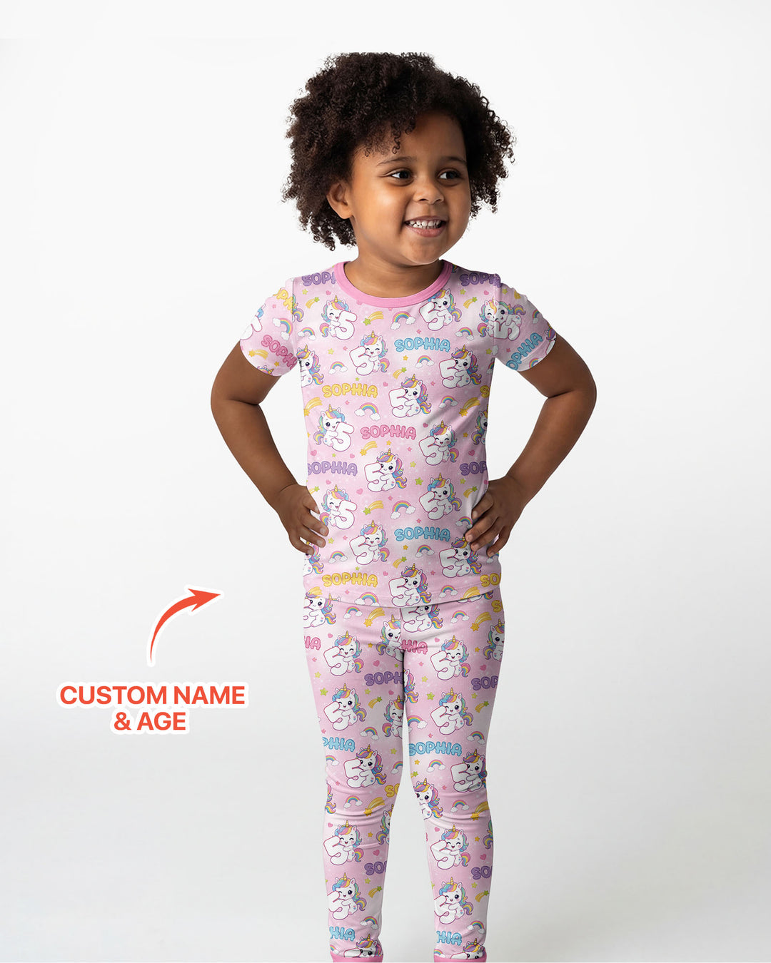 Custom Name Kawaii Unicorn Birthday Bamboo Two Piece Short Sleeve Pajama Set