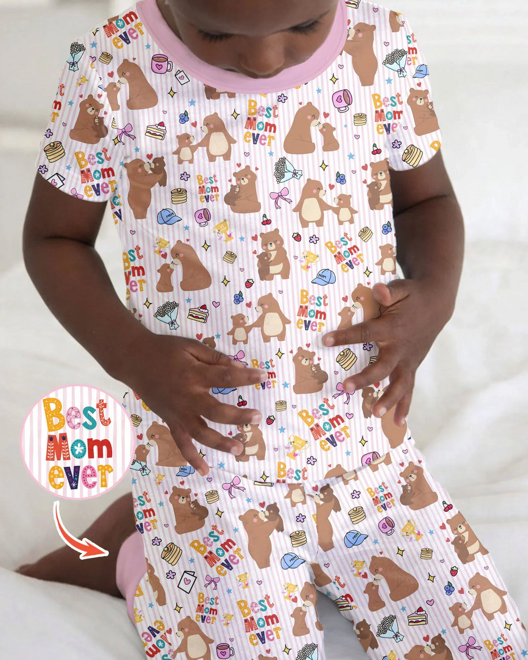 Best Mama Bear Ever Family Matching Bamboo Two Piece Short Sleeve Pajama Set