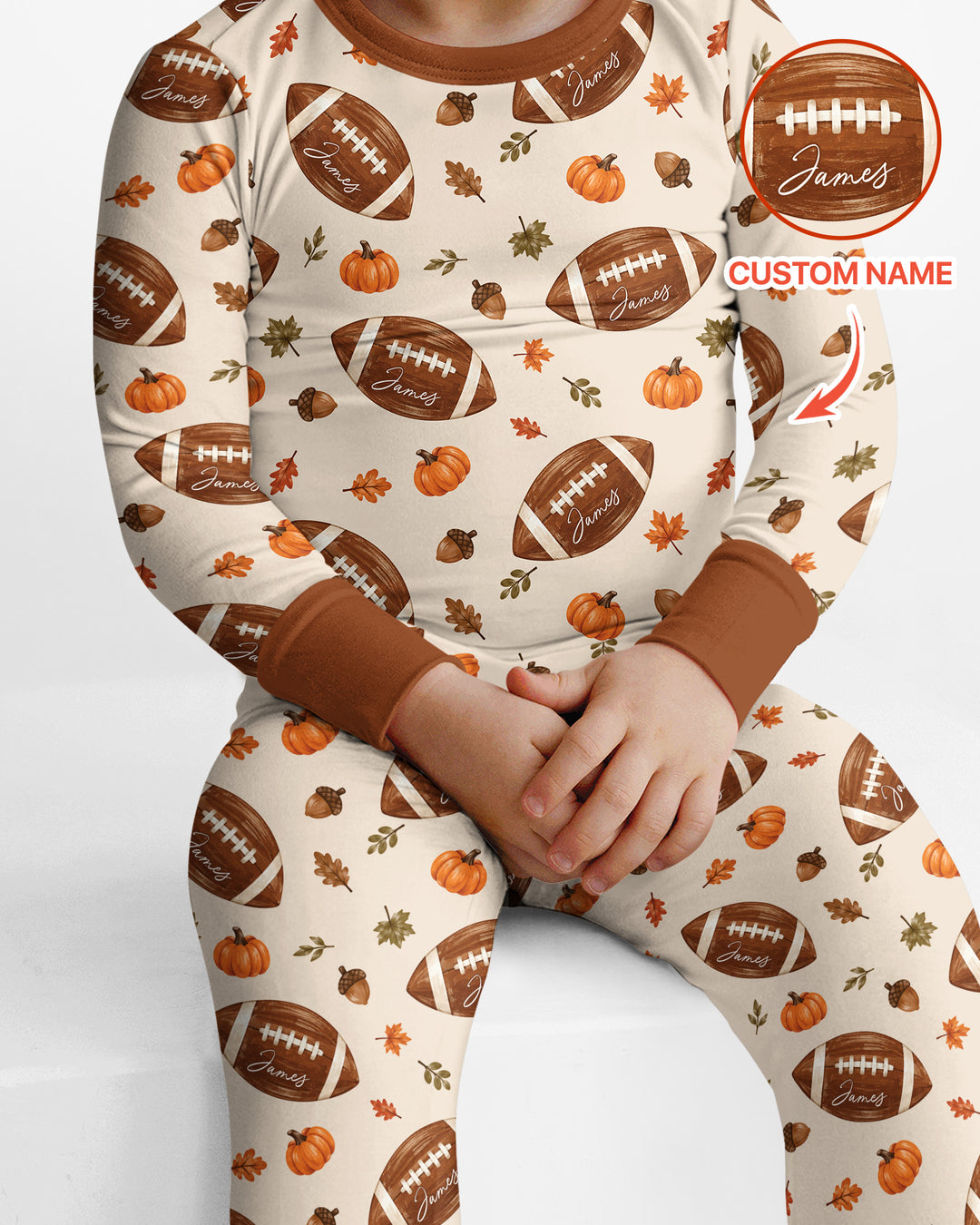 Custom Name Football Season Happy Fall Bamboo Two Piece Long Sleeve Pajama Set