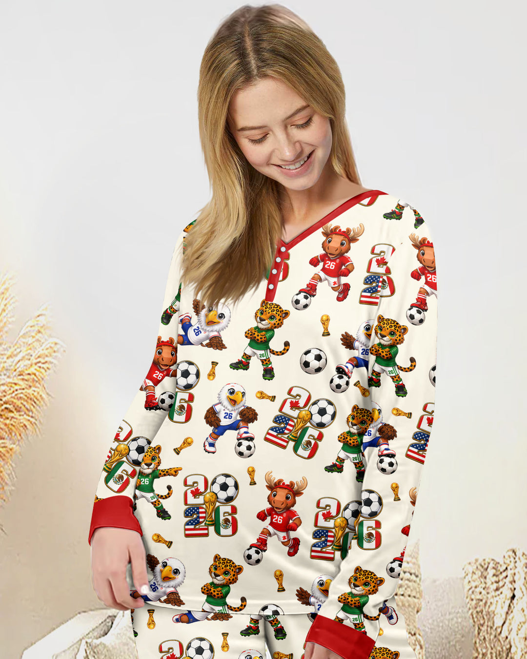 Cute Soccer Mascots USA CAN MEX Bamboo Women Pajama Set