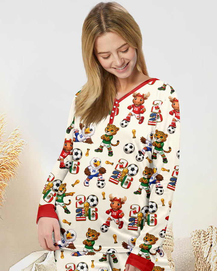 Cute Soccer Mascots USA CAN MEX Bamboo Women Pajama Set