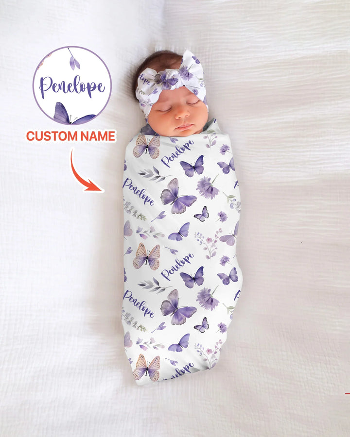 Custom Name Lilac Bloom swaddle blanket