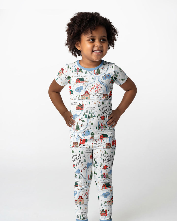 The North Pole Map Bamboo Two Piece Short Sleeve Pajama Set