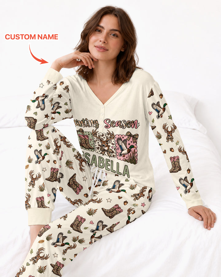 Custom Name Preppy Camo Bow Bamboo Women Pajama Set