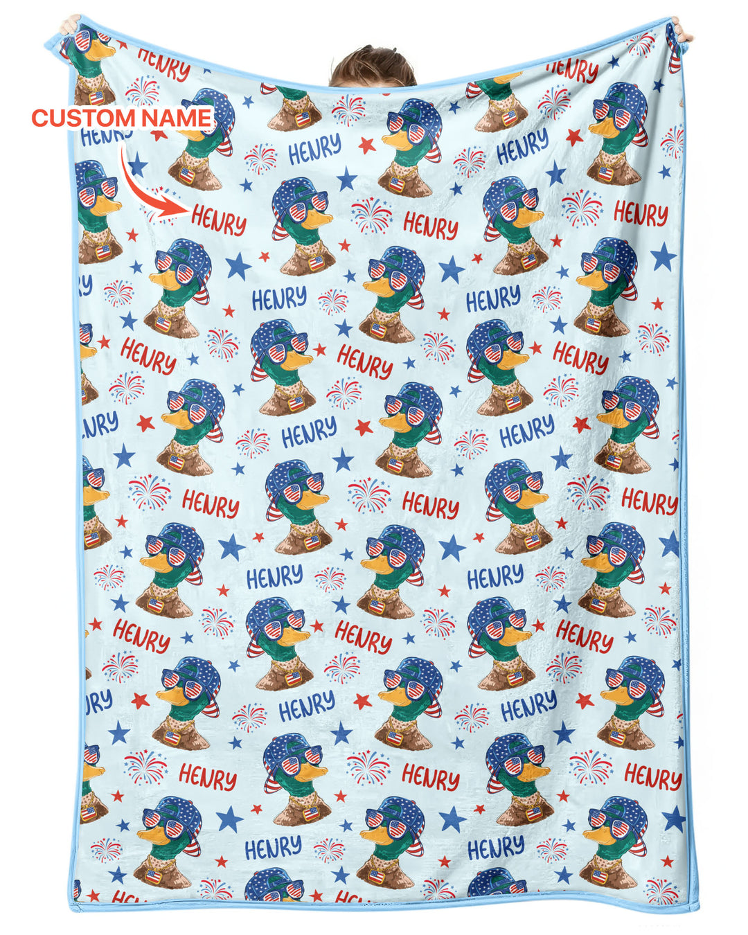 Custom Name Patriotic Mallard Duck Bamboo Blanket