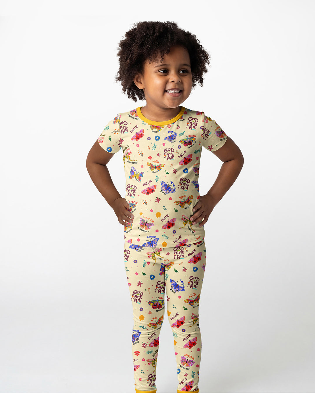 Custom Name God says I am Butterfly Bamboo Two Piece Short Sleeve Pajama Set