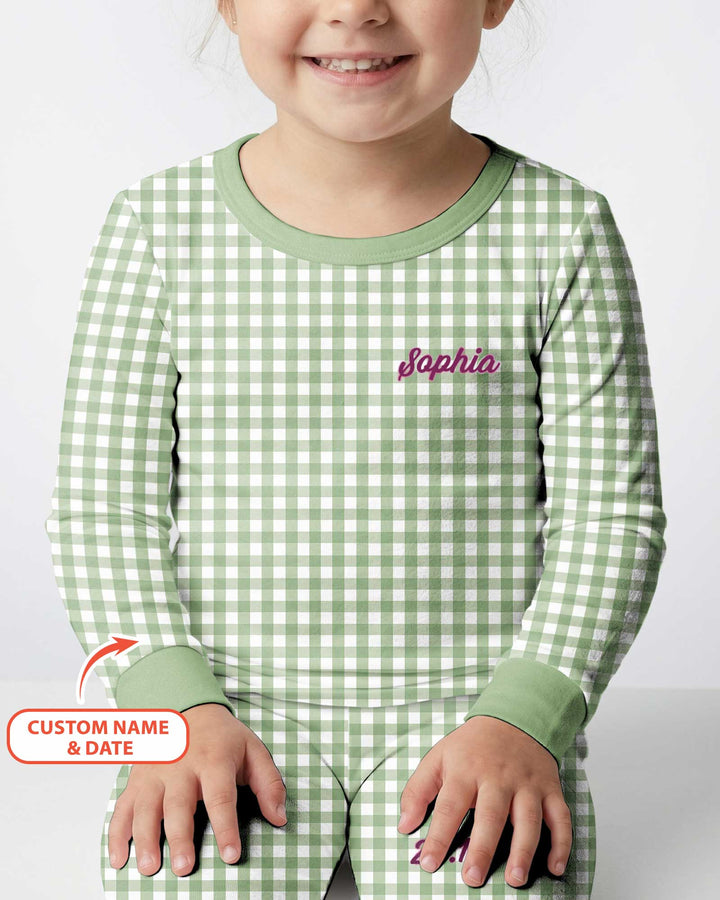 Embroidered Seersucker Bamboo Two Piece Long Sleeve Pajama Set