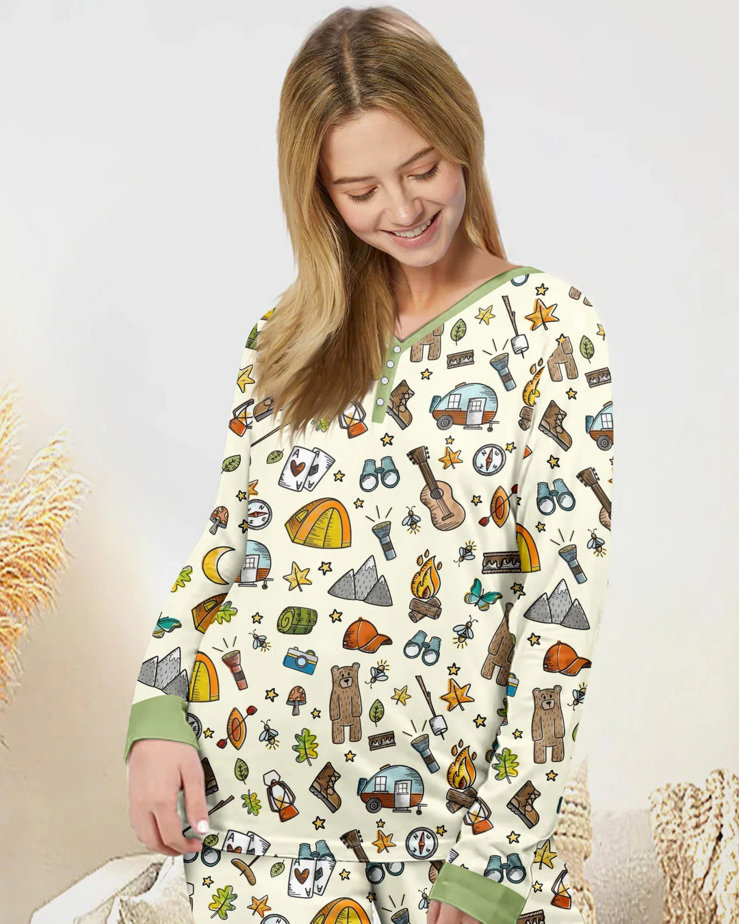 Pijama de bambú a juego para mujer de la familia Love Camping
