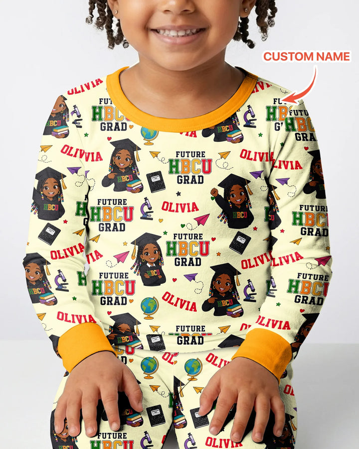Custom Name Future HBCU Grad Bamboo Two Piece Long Sleeve Pajama Set