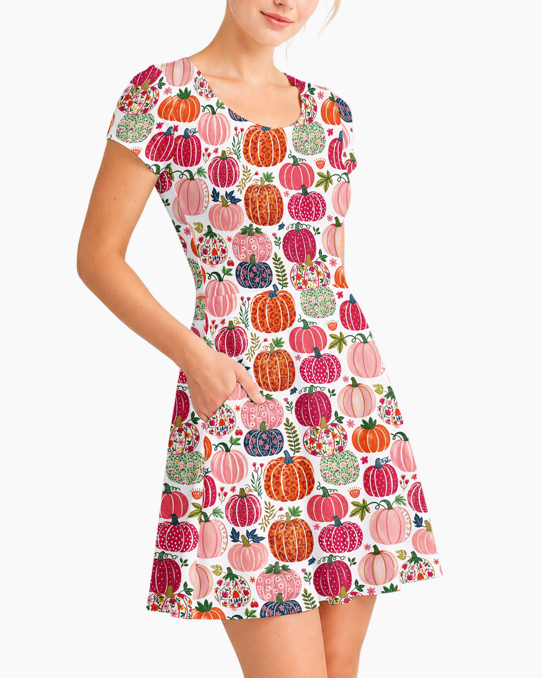 Pumpkin Patch Party Bamboo Women’s Short Sleeve Twirl Dress