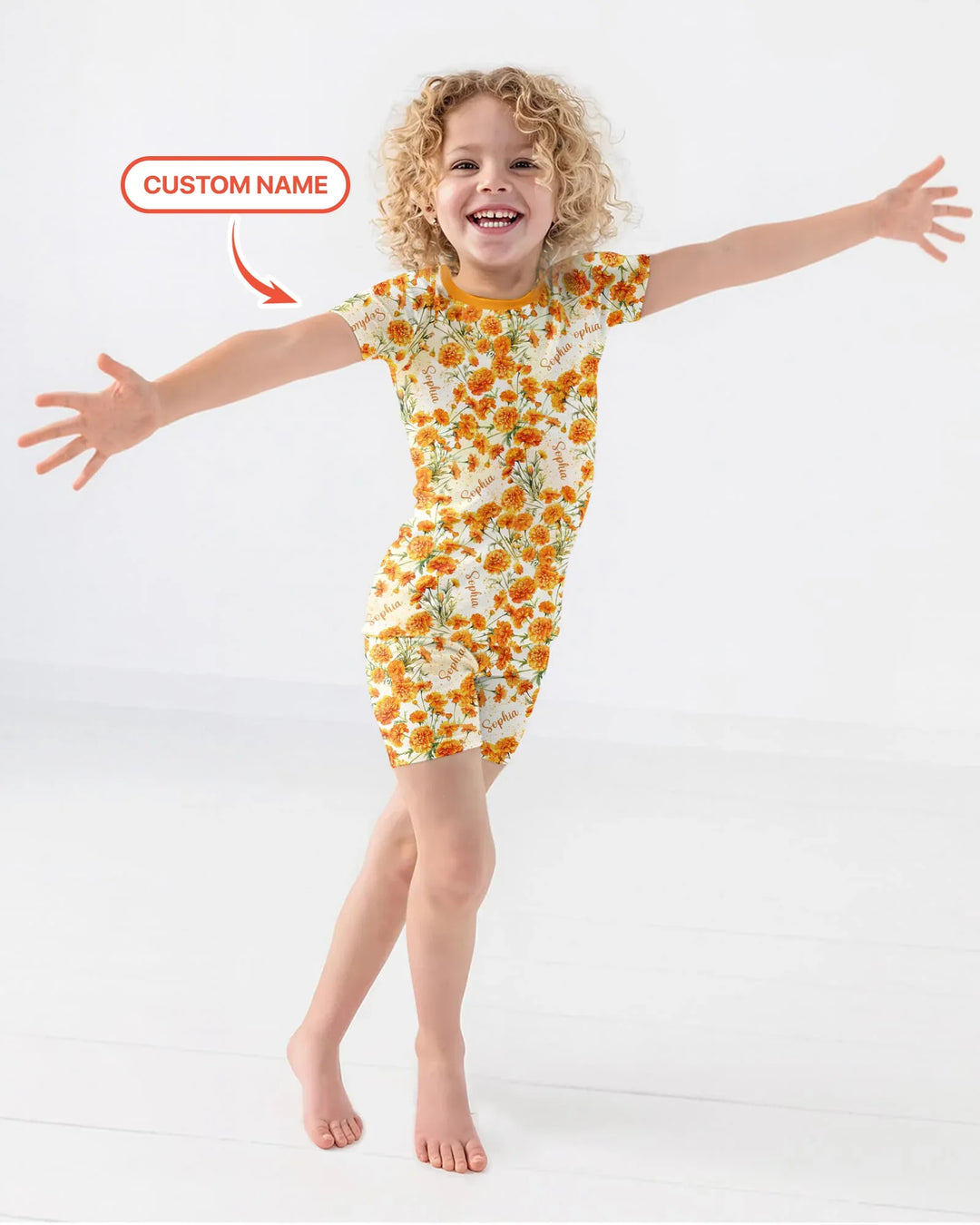 Custom Name Birth Month Flowers Bamboo Two Piece Short Sleeve Shorts Pajama Set