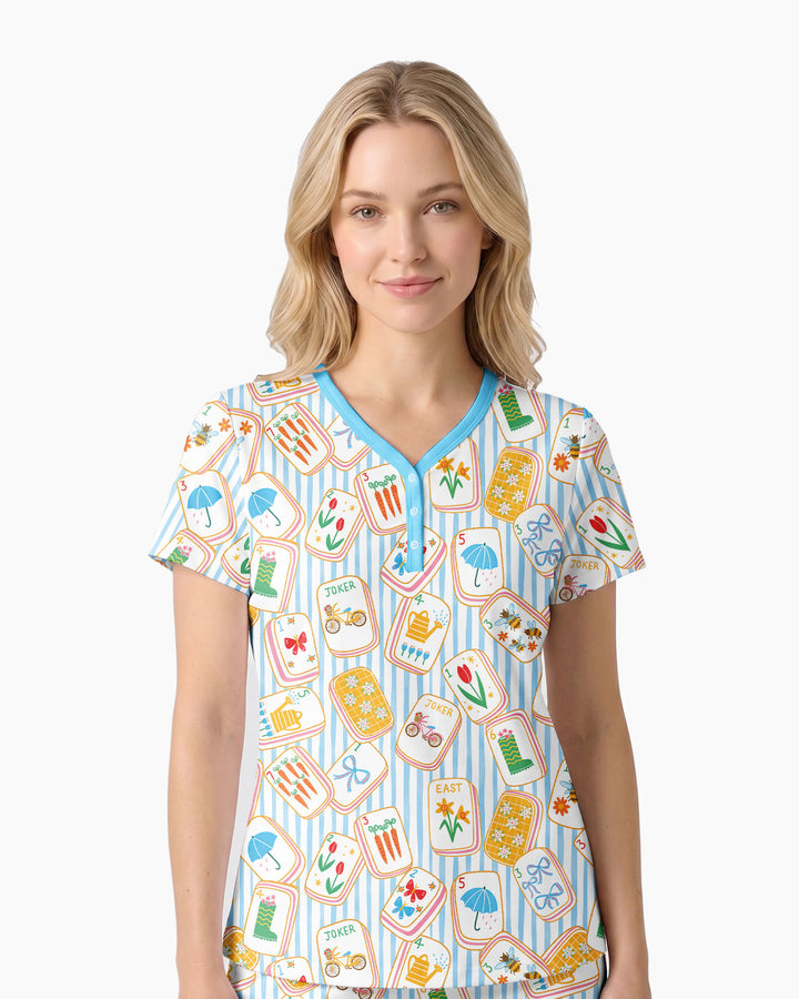 Mahjong Club Mommy & Me Matching Bamboo Women Short Sleeve Short Pajama Set