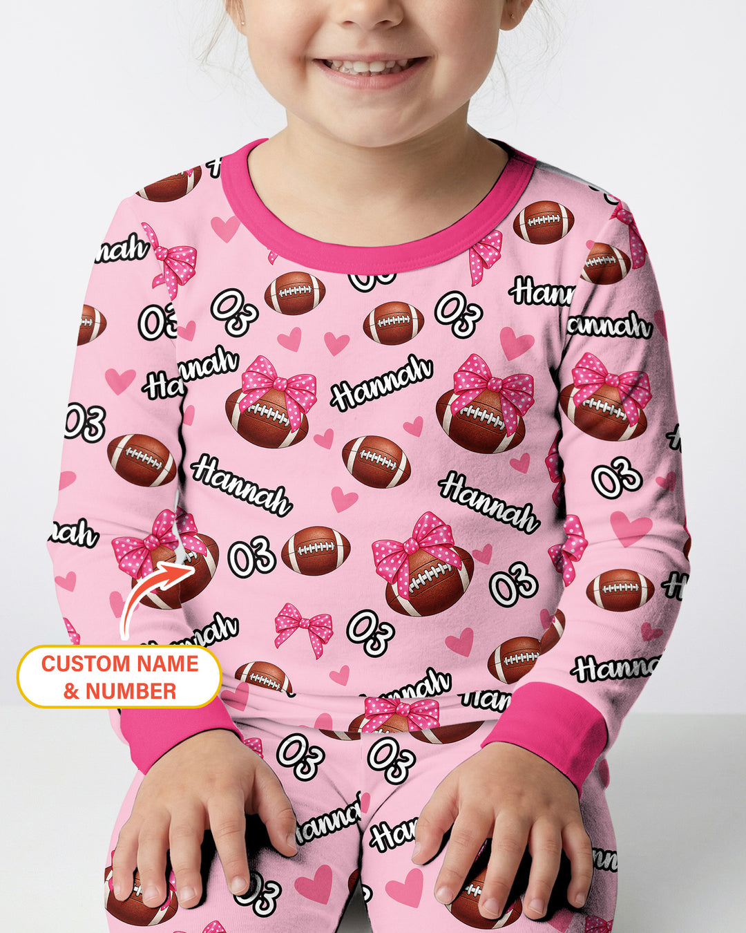 Coquette Ball Custom Name And Number Bamboo Two Piece Long Sleeve Pajama Set