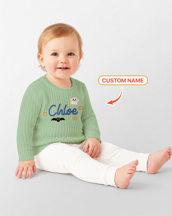 Happy Halloween Embroidered Baby Name Bamboo Knit Sweater Bubble
