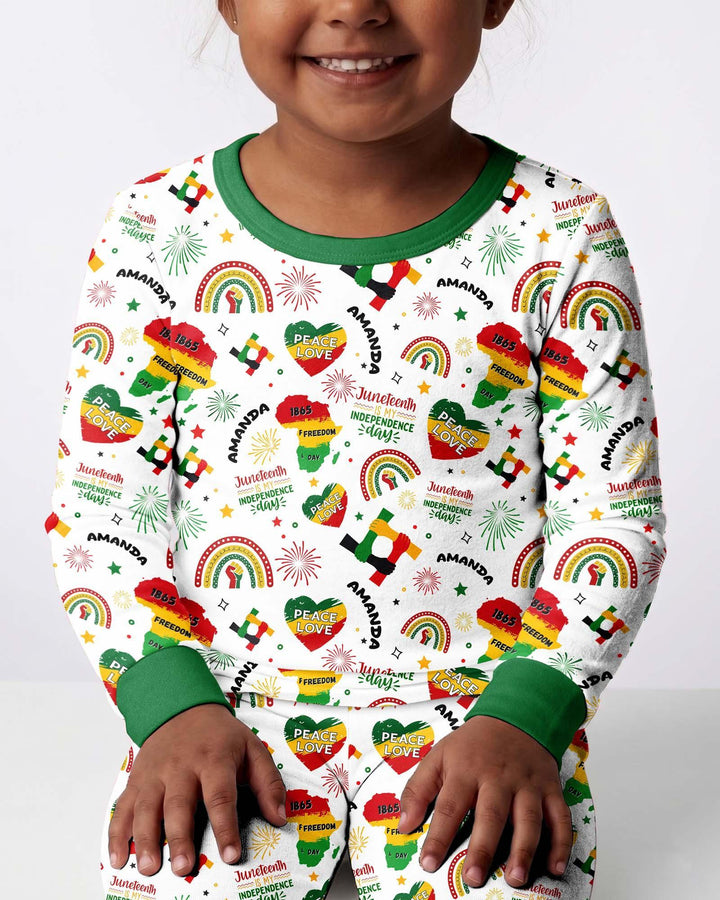 Custom Name Juneteenth Is My Independence Day Bamboo Two Piece Long Sleeve Pajama Set