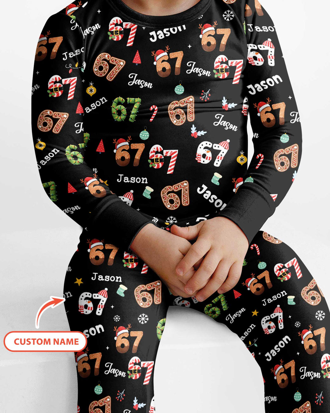 Custom '6 7' Six Seven Christmas Slang Meme Bamboo Two Piece Long Sleeve Pajama Set