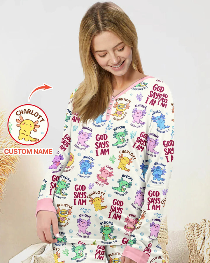 Axolotl God Says I Am Custom Name Bamboo Women Pajama Set