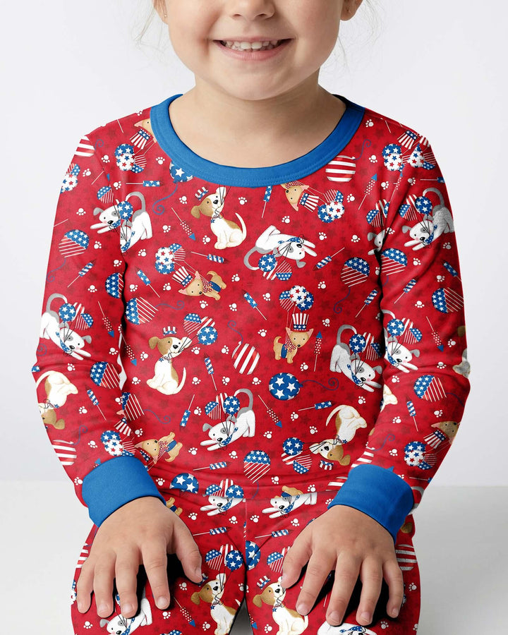 Conjunto de Pijama de Dos Piezas de Bambú de Manga Larga a Juego Familiar "Red, White & Woof"