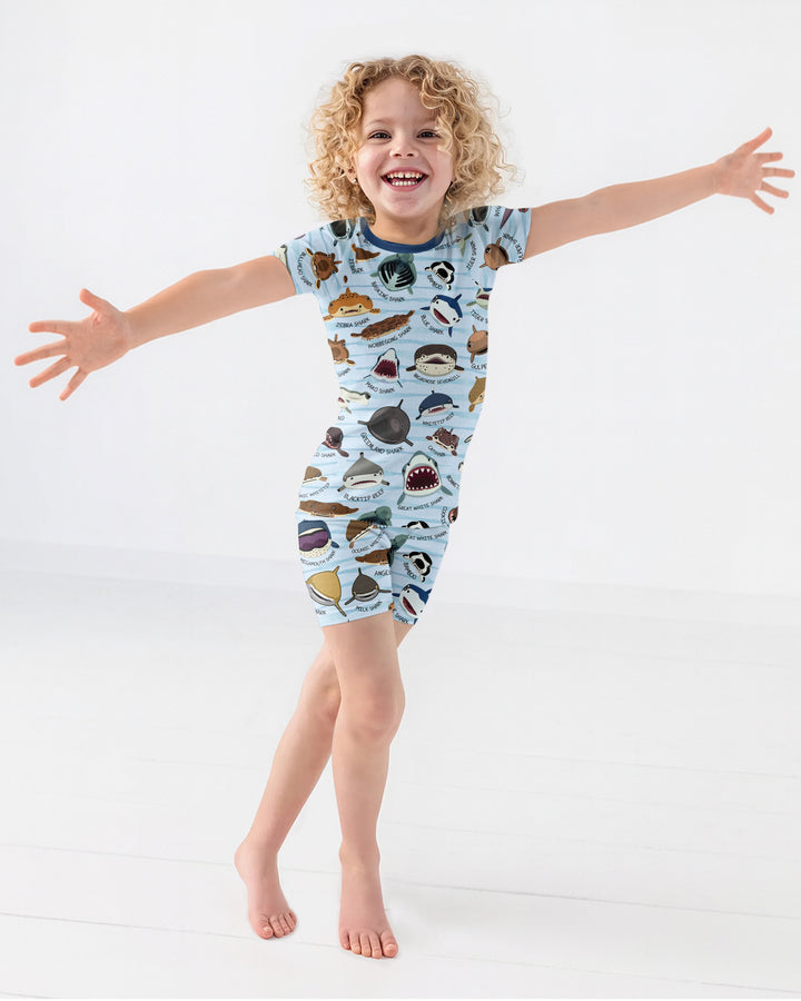 Shark Faces Bamboo Two Piece Short Sleeve Shorts Pajama Set