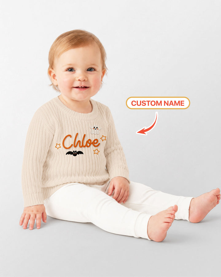 Happy Halloween Embroidered Baby Name Bamboo Knit Sweater Bubble