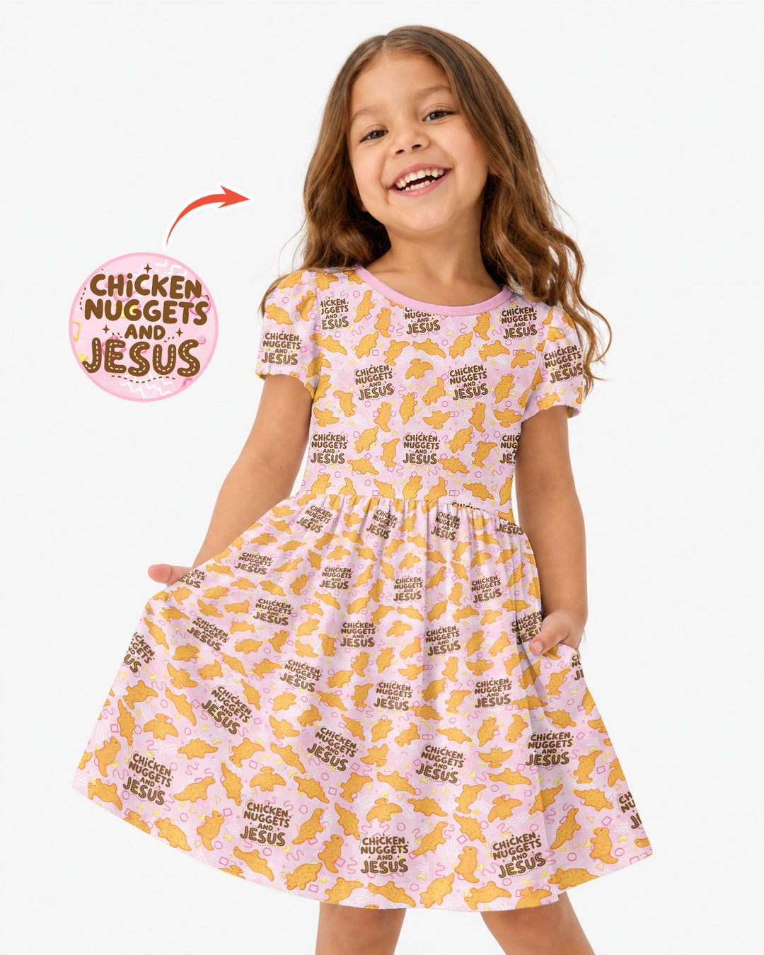 Chicken Nuggets and Jesus Family Matching Bamboo Twirl Dress