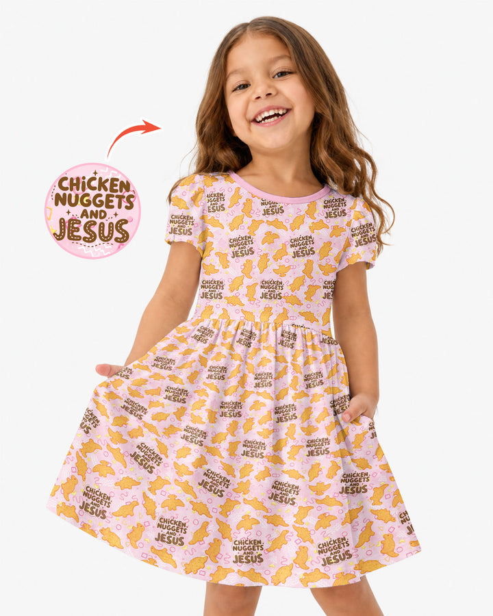 Chicken Nuggets and Jesus Family Matching Bamboo Twirl Dress