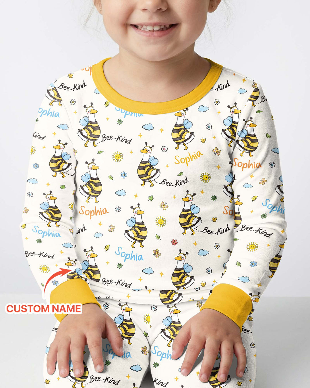 Custom Name Bee Kind The Goose Bamboo Two Piece Long Sleeve Pajama Set