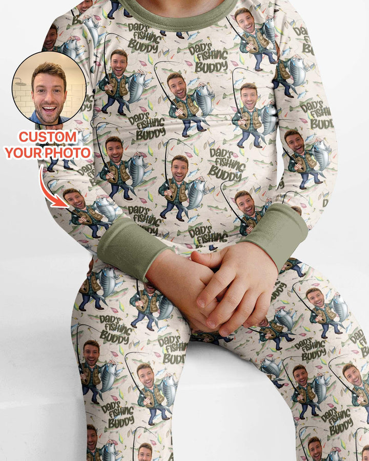 Custom Photo Dad Fishing's Buddy Daddy & Me Matching Bamboo Two Piece Long Sleeve Pajama Set