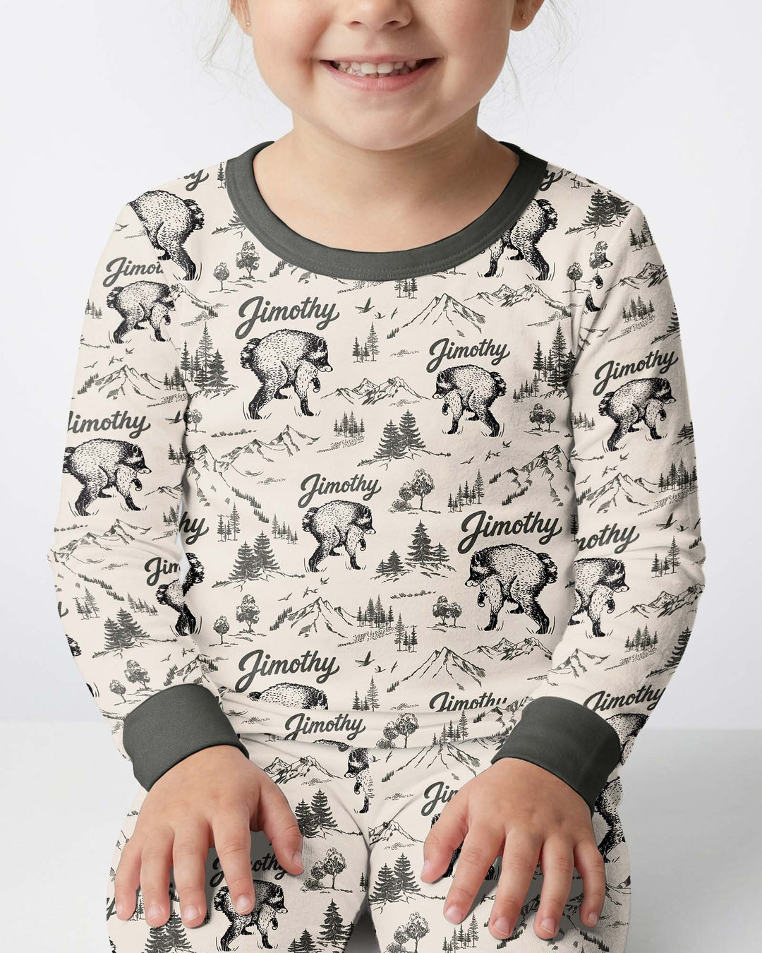 Vintage Jimothy Racoon Family Matching Bamboo Two Piece Long Sleeve Pajama Set